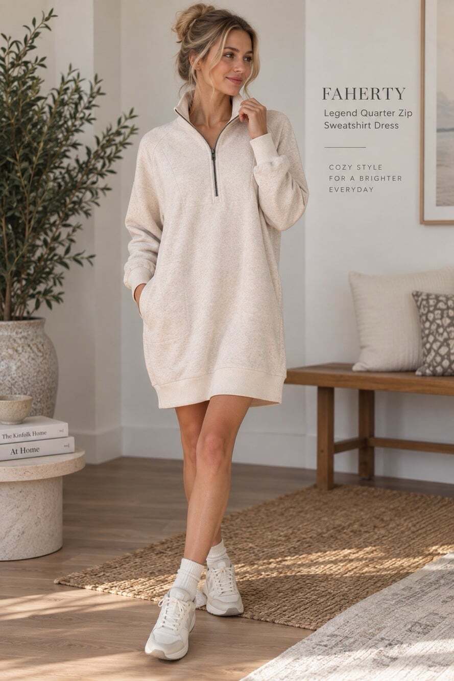 Faherty NWT Legend Quarter Zip Organic Cotton Sweatshirt Dress Size S
